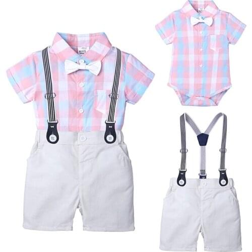 Baby Boys Gentleman Sets Summer Fashion Shirts + Shorts 2pcs Cotton Clothes Contrast Color Design Toddler Infant Clothing MB511