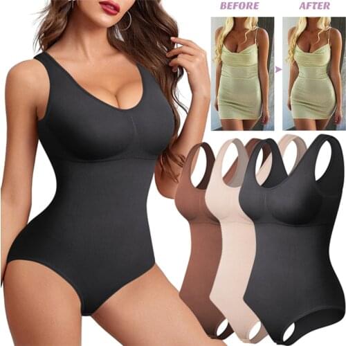 Women Waist Trainer Corset Bodysuit Slimming Underwear Full Body Shapewear Seamless Round Neck Jumpsuits Tummy Control Tops