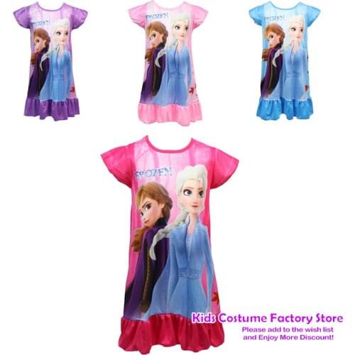 Disney Princess Summer Nightdress Children Pajama Home Clothing Kids Cartoon Frozen Anna Elsa Nightgown Girls Sleepwear Robe