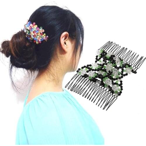 Fashion Hair Combs Clip Vintage Flower Bead Stretchy Double Magic Slide Metal Comb Clip Hairpins for Women Hair Accessories
