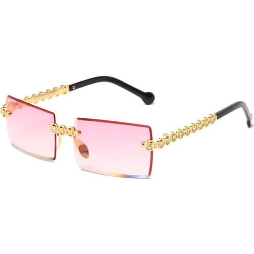Fashion Rimless Diamond Sunglasses Brand Design Women Small Square Sun glasses Luxury Metal Shades UV400 Eyewear Gafas De Sol