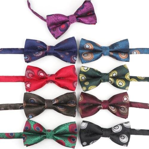 Mens Polyester Bow Tie Fashion Peacock Feather Bowties 12cm*6cm Business Party Wedding Luxury Bowtie