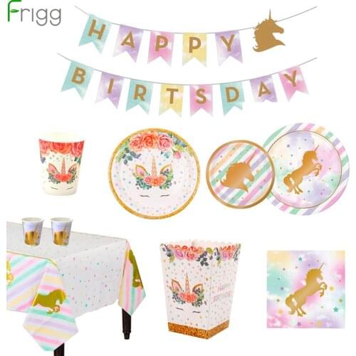 Frigg Unicorn Party Decorations Kit Unicorn Theme Disposable Tableware Birthday Party Plastic Plates Cups For Baby Shower