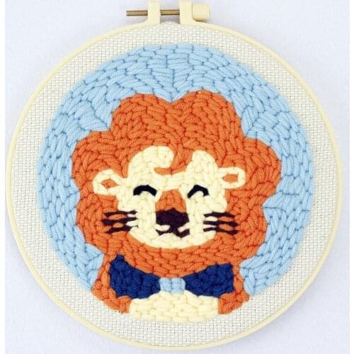 Lion Punch Needle Embroidery Kit Beginner Punch Needle Kit Cross Stitch Kits Easy Embroidery DIY Home Decor English Manual