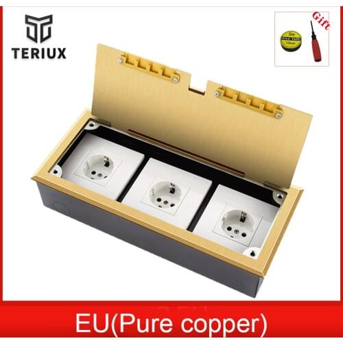 Wholesale golden pure copper EU socket electrical floor outlets recessed socket customized floor socket 250v built in socket