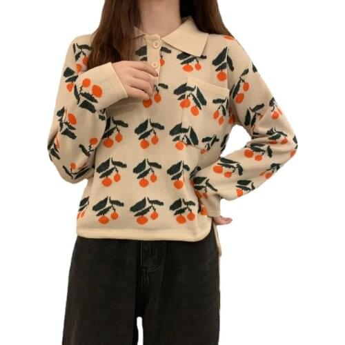 Autumn 2021 New Sweet Short Round-necked Semi-open-necked Small Orange Top Women Sweater Sweater Knitwear