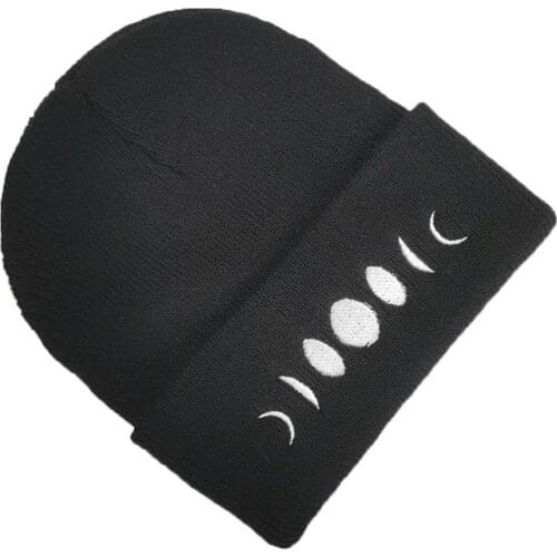 Moon Embroidery knitted hat fir Autumn Winter moon Knitted Wool Cap Hip-Hop Skullies Beanies unisex Casual Gorro cap