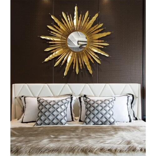 Simple Modern Wrought Iron Sun Shape Decorative Mirror Wall Mural Decoration Hotel Livingroom Home Porch Wall Hanging Crafts Art