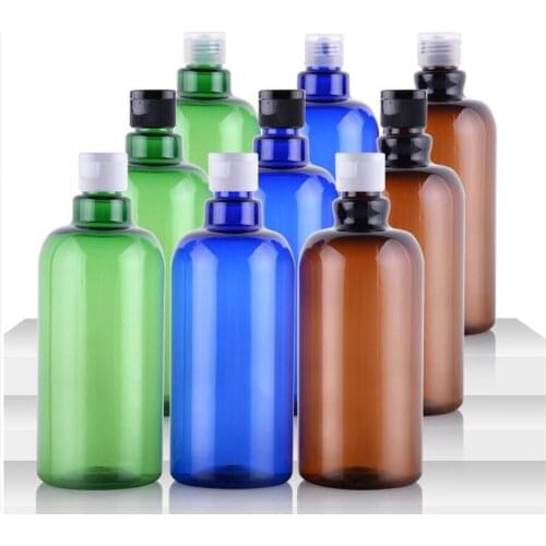500 ml Empty Plastic PET Brown Blue Green Long Clamshell Neck Bottle Cosmetic Emulsion Packing bottle Refillable Free Shipping 5