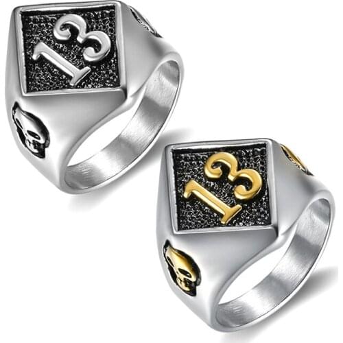 Dropshipping size 7-18 design Motor Biker Lucky Number 13 Ring 316L Stainless Steel Men Boys Cool Man Biker Skull Ring