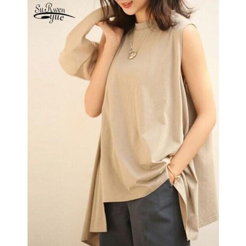 Plus Size Sleeveless Irregular Length Pullover Korean Fashion Casual Chic O-neck Loose Women Shirts and Tops Blusas Mujer 12498