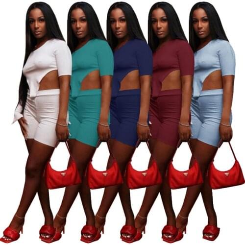 ZKYZWX Sexy 2 Piece Club Outfits T Shirt Crop Top Biker Shorts Summer Clothes 2021 Tracksuit Womens Loungewear Set Matching Sets