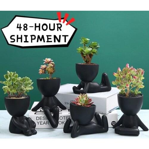 Nordic Creative Ceramics Little People Body Art Flower Pot Desktop Window Decoration Crafts Home Decor Ornaments