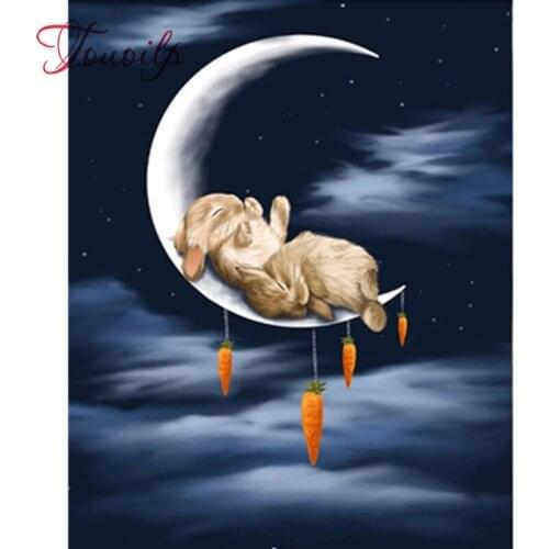 Décor à la maison bricolage 5D diamant broderie "lapin sur la lune" point de croix ensemble peinture à l'huile abstraite résine