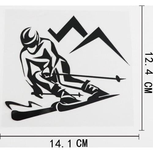 14.1CMX12.4CM Skier Skiing Extreme Winter Sport Vinyl Car Sticker Black/Silver 8A-0384