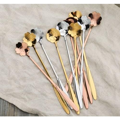 High quality Stainless Steel Long Handled flower Coffee Spoon Ice Cream Dessert Tea Spoon For Kitchen Accessories