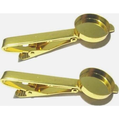 Tie Clip Bar with Round Deep Wall Bezel Blank Resin Cabochons Base Settings Gold tone plated Mens Tie Clips Clasps DIY Findings