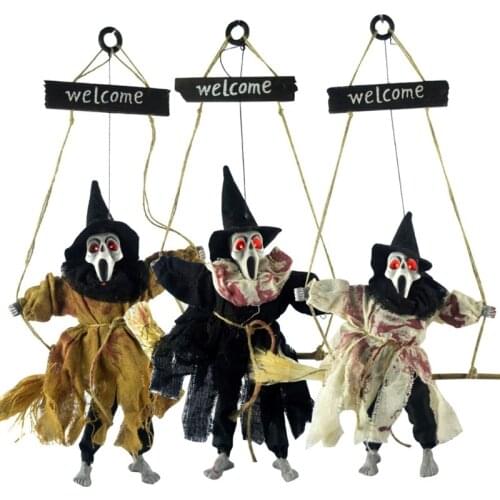 69HC Creepy Halloween Hanging Skeleton Ghost W/ Glowing Red Eyes Realistic Horror Party Nightclubs Haunted House Decor Props