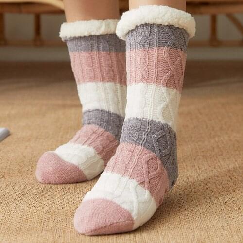 Winter Women Socks Patchwork Fleece Thicken Socks Sleepwear Homewear Floor Socks Female Warm Fluffy Stocs