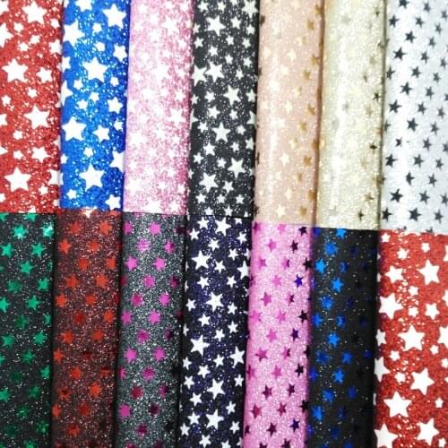 1PC 21X29CM Synthetic Letaher, Cuero Sintetico Printed Stars Glitter Leather For Making Bows Accessories LEOsyntheticoDIY R2006A