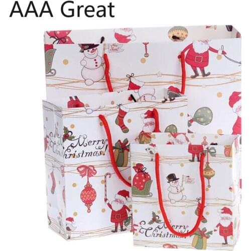 10Pcs/Lot Paper Bags For Gifts Christmas Handle Paper Shopping Bags For Store Candy Cookie Chocolate Pouches Packaging Wedding