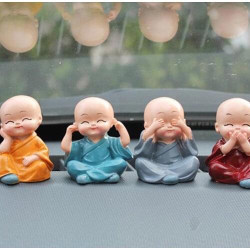 4Pcs/Set The Little Monk For Home Decorations Figurines Car Decor Car Creative Ornament Buddha Boy Accessories Color Radom