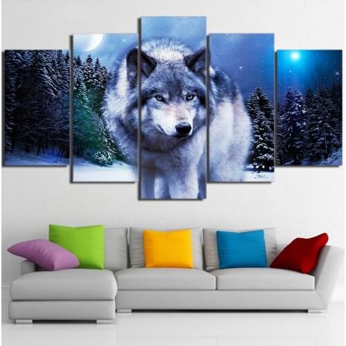 5D Diamond Home Decor Embroidery Painting Wolf Starry Night 5 Pcs Picture Modern Cross Stitch Full Round Drill Gift Wall Sticker