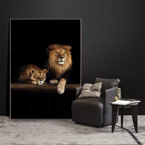 African Wild Lion Family Canvas Art Posters and Prints Animals in the Dark Canvas Paintings on the Wall Art Animals Pictures