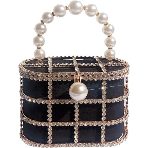 Diamond Basket Evening Bags Luxury Designer Handbag Hollow Out Pearl Metallic Cage Handbags Ladies Wedding Party Bag