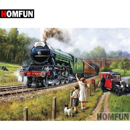 HOMFUN 5D DIY Diamond Embroidery Full Display "Train scenery" Diamond Painting Square/Round Rhinestones Decor Art A08407