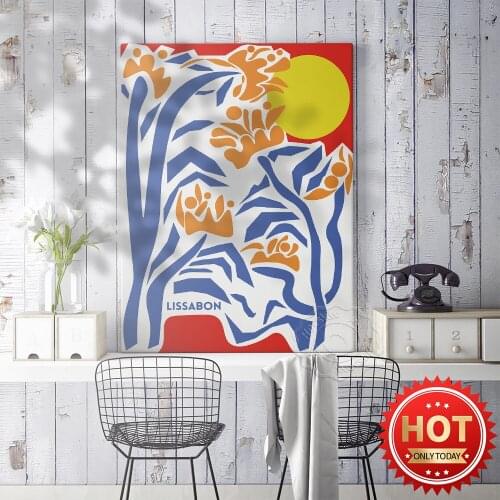 Astrid Wilson Lissabon Art Illustration Poster, Astrid Red Orange Blue Graphics Art Prints, Lissabon Flowers Plant Decor Mural