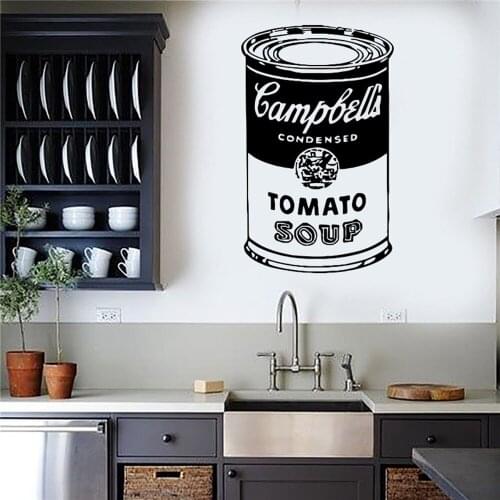 Large Graffiti Soup Cans Tin Wall Sticker Kitchen Resturant Relief Printing Jar Wall Decal Dining Room Vinyl Home Decor