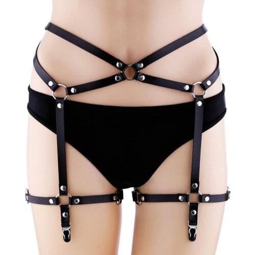 Black sexy adult temptation cosplay accessories womens suspender belt garter body waist thigh bondage leather leg loop CYHWR