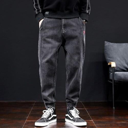 Fashion Streetwear Men Jeans Vintage Designer Black Cargo Pants Hip Hop Harem Trousers Spliced Slack Bottom Joggers Jeans Men