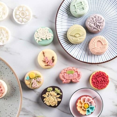 Moon Cake Mold Lotus Stamp DIY Hand Pressure Biscuits Pastry Mould Mid-autumn Festival Baking Tool 50g