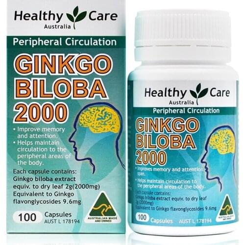 Healthy Care Ginkgo Biloba 100 Capsules Brahmi Vitamin B Brain Cognitive Function Healthy Mental Performance During Stress Times
