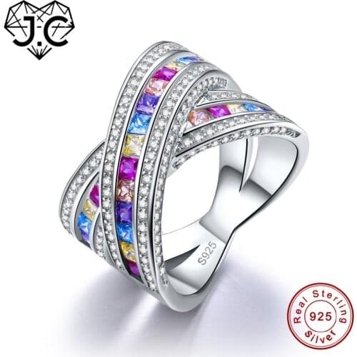 J.C Square Cut Ruby Citrine Blue White Topaz Sapphire Real 925 Sterling Silver Ring Size 6 7 8 9 Colorful Beautiful Fine Jewelry