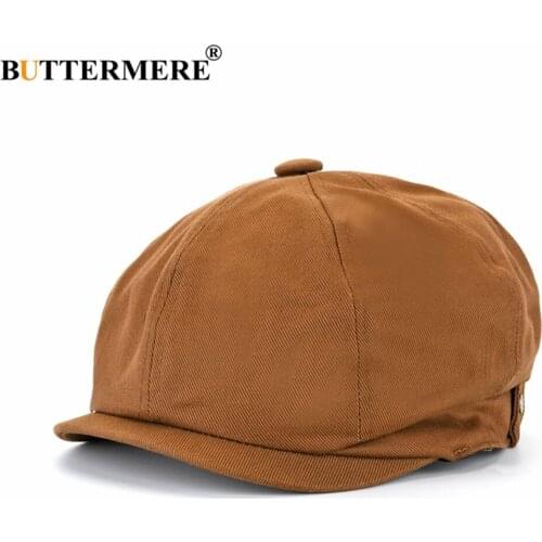 BUTTERMERE Khaki Newsboy Cap for Female Male Unisex Cotton Women Men Octagonal Cap Spring Summer Flat Cap