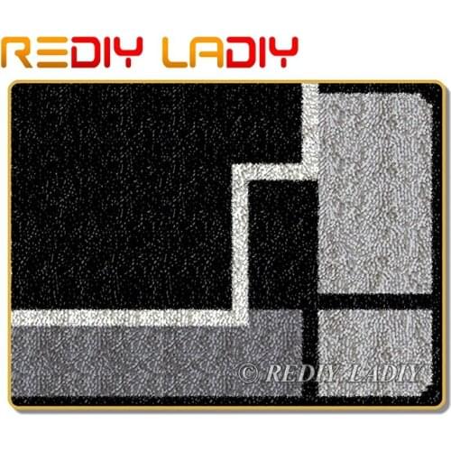 Latch Hook Rug Black White Line Crocheting Carpet Rug 100% Acrylic Yarn Sofa Cushion Mat DIY Carpet Rug Home Decor Hobby & Craft