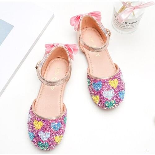 Girls Leather Shoes Summer Autumn Fashion Love Sequins Sandals Baby Girl Shoes Cute Bowtie Children Girls Princess Shoes SJD051