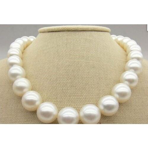 Beautiful big AAA++ 17"13-14mm round REAL natural South sea WHITE pearl necklace Yellow clasp