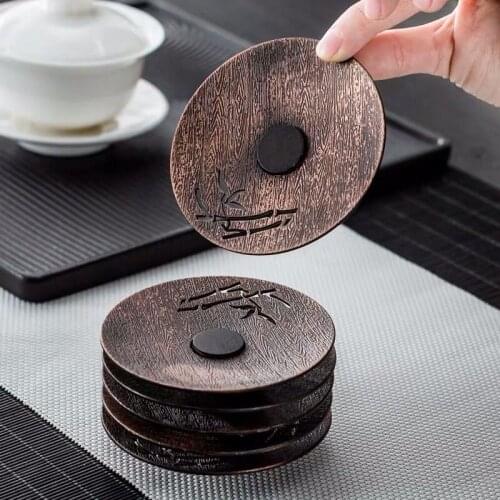 Creative Teacup Mat Insulation Pot Japanese Style Tea Ceremony Tea Set Accessories Retro Bronze the Saucer round Coasters