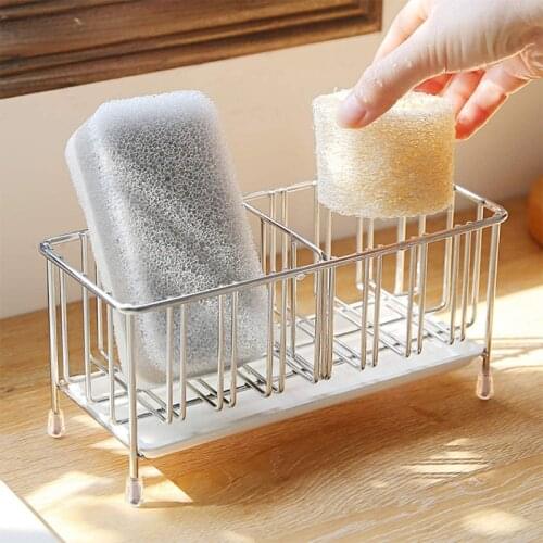Kitchen Sponge Drying rack drain basket Sponge Holder Stainless Steel Scrub ball Tray Soap Scrubber Brush Organizer Silver