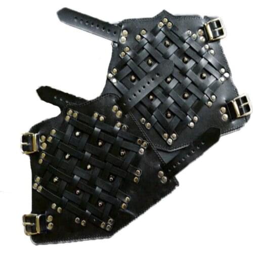 Men Medieval Cosplay Leather Armor Arm Warmers Lace-Up Viking Pirate Knight Gauntlet Wristband Bracer Steampunk Accessories