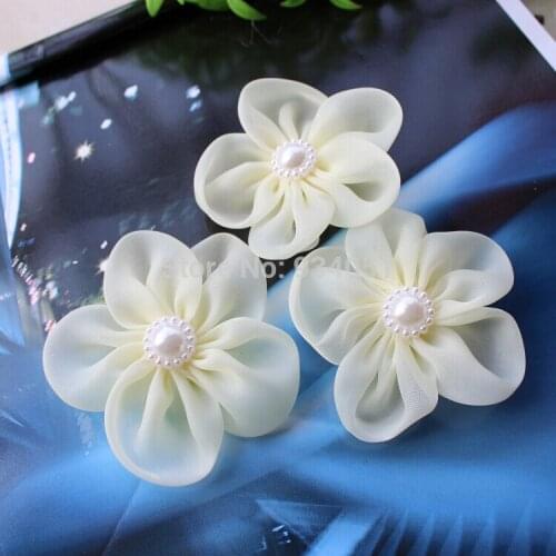 Set of 50pcs Beige Bridal silk flowers with pearl flower center, silk hair flowers, silk organza flowers Free shipping