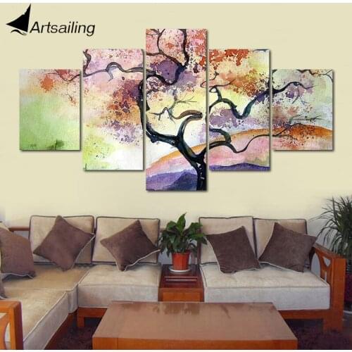 Wall Art Poster Modular Canvas HD Prints Paintings colorful 5 Pieces Flower tree Pictures Home Decor Framework