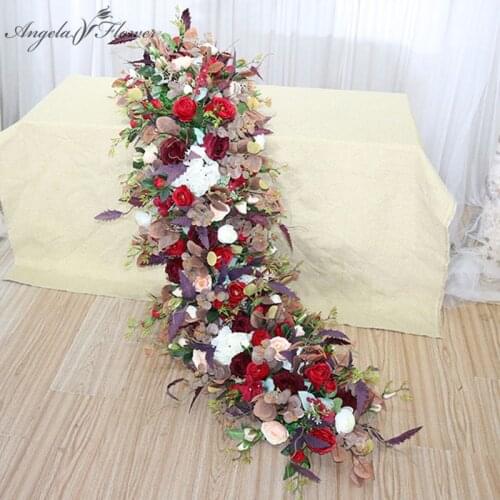 New 1m Long Banquet Table Flower Runner Artificial Flower Arrangement Wedding Arch Backdrop Decor Flower Row Party Accessories