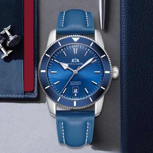 2021 New Automatic Mechanical Watch Mens Fashion Leather Strap Waterproof Luminous Man Wristwatches Rotating Dial Luxury Brand