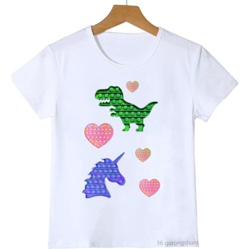 New Unzip Game Funny поп ит Pop It T-Shrit Try T Shirt Horse Dinosaur Love Print Boys Girls Kids Clothes Children Clothing