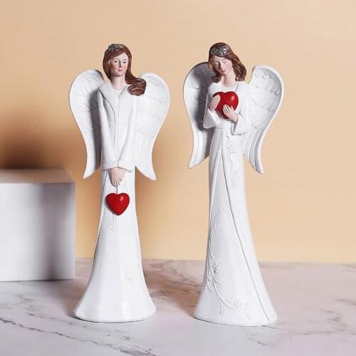 Resin Angel Ornament with a Heart on Hands Desktop Sculpture Home Office Decoration 2PCS JW